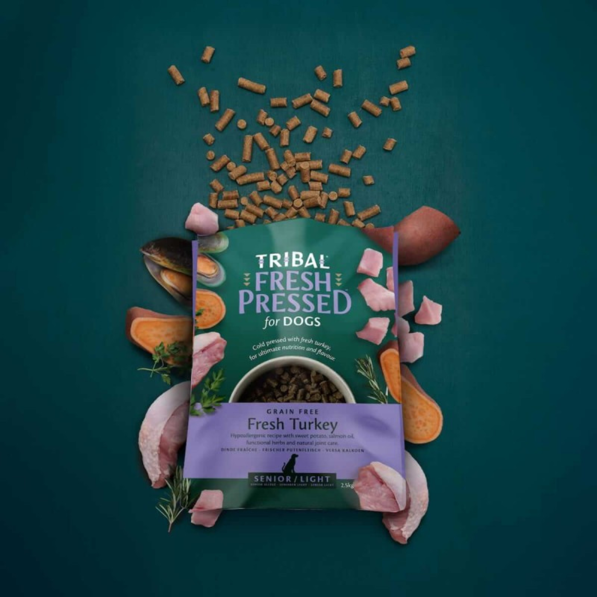 Svaigi spiesta bezgraudu barība suņiem ar lieko svaru un senioriem Fresh Pressed 2,5 kg