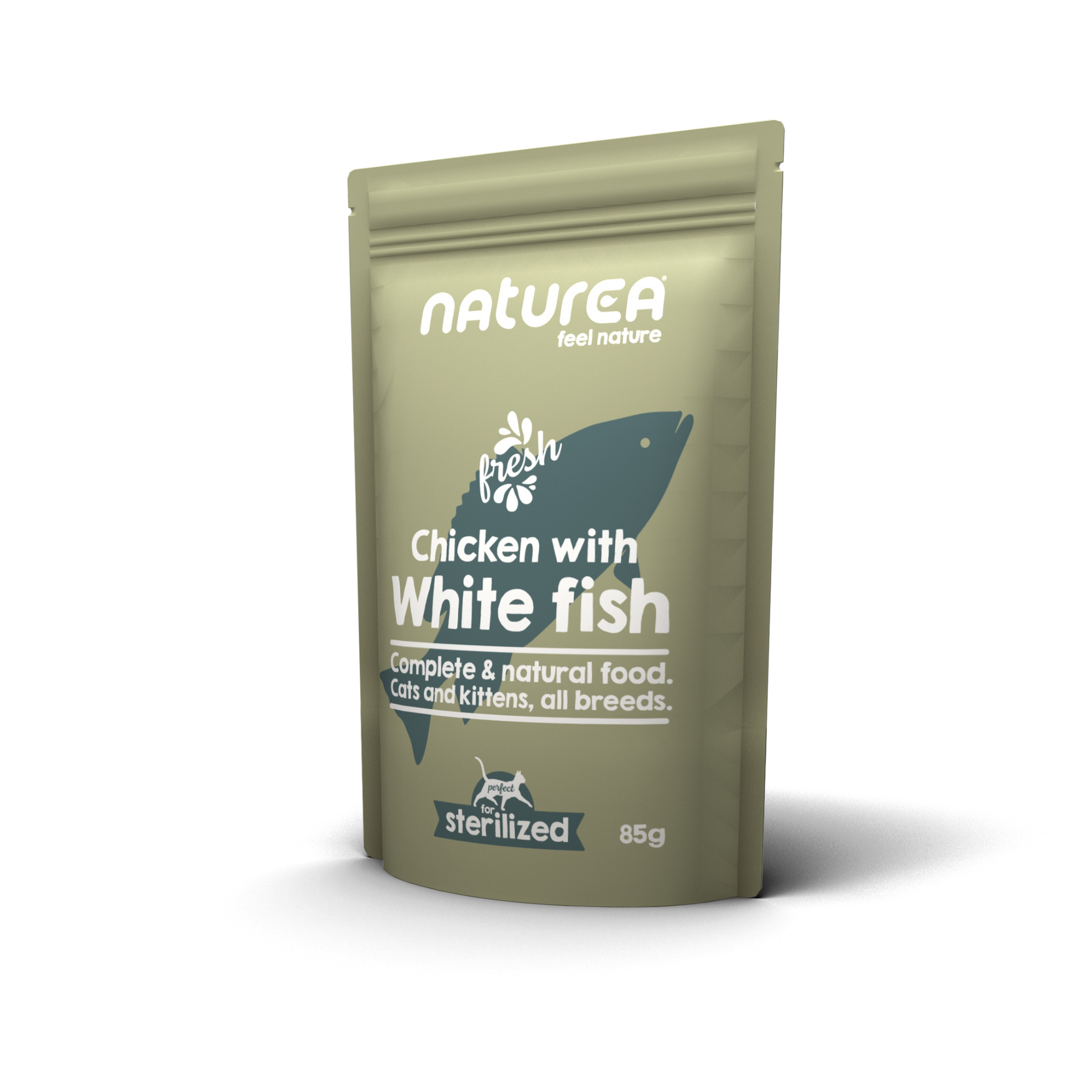 NATUREA konservi ar 70% vistas gaļu un balto zivi kaķiem 85g