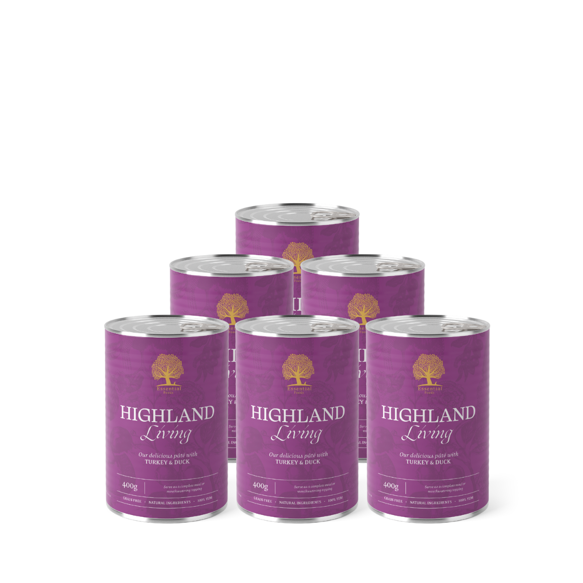 ESSENTIAL canned food for dogs with turkey and duck meat HIGHLAND LIVING 400g