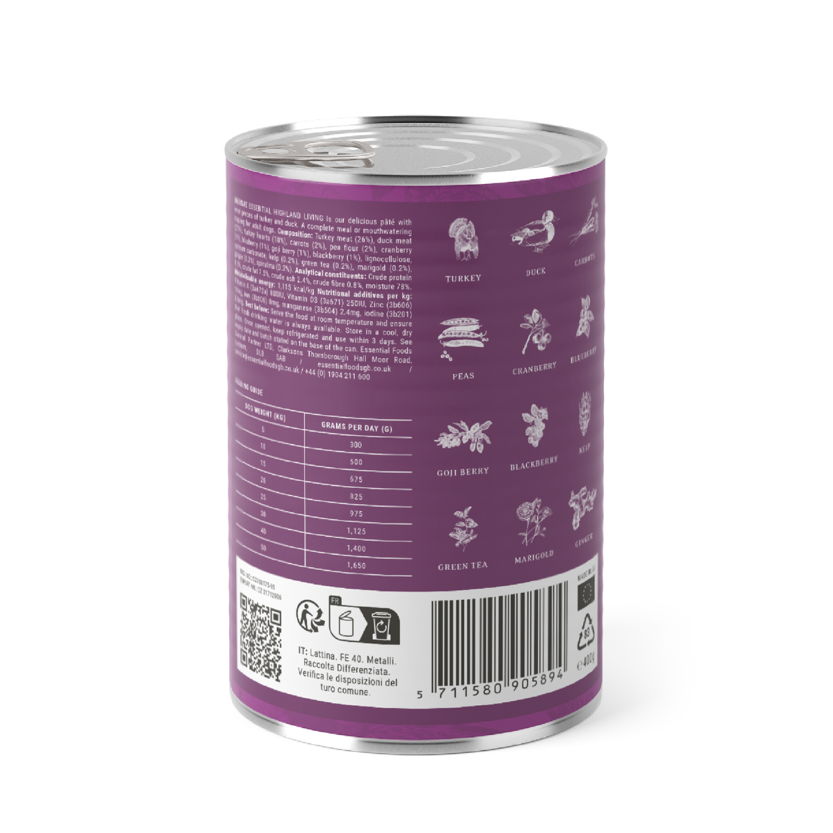 ESSENTIAL konservi suņiem ar tītara un pīles gaļu HIGHLAND LIVING 400g