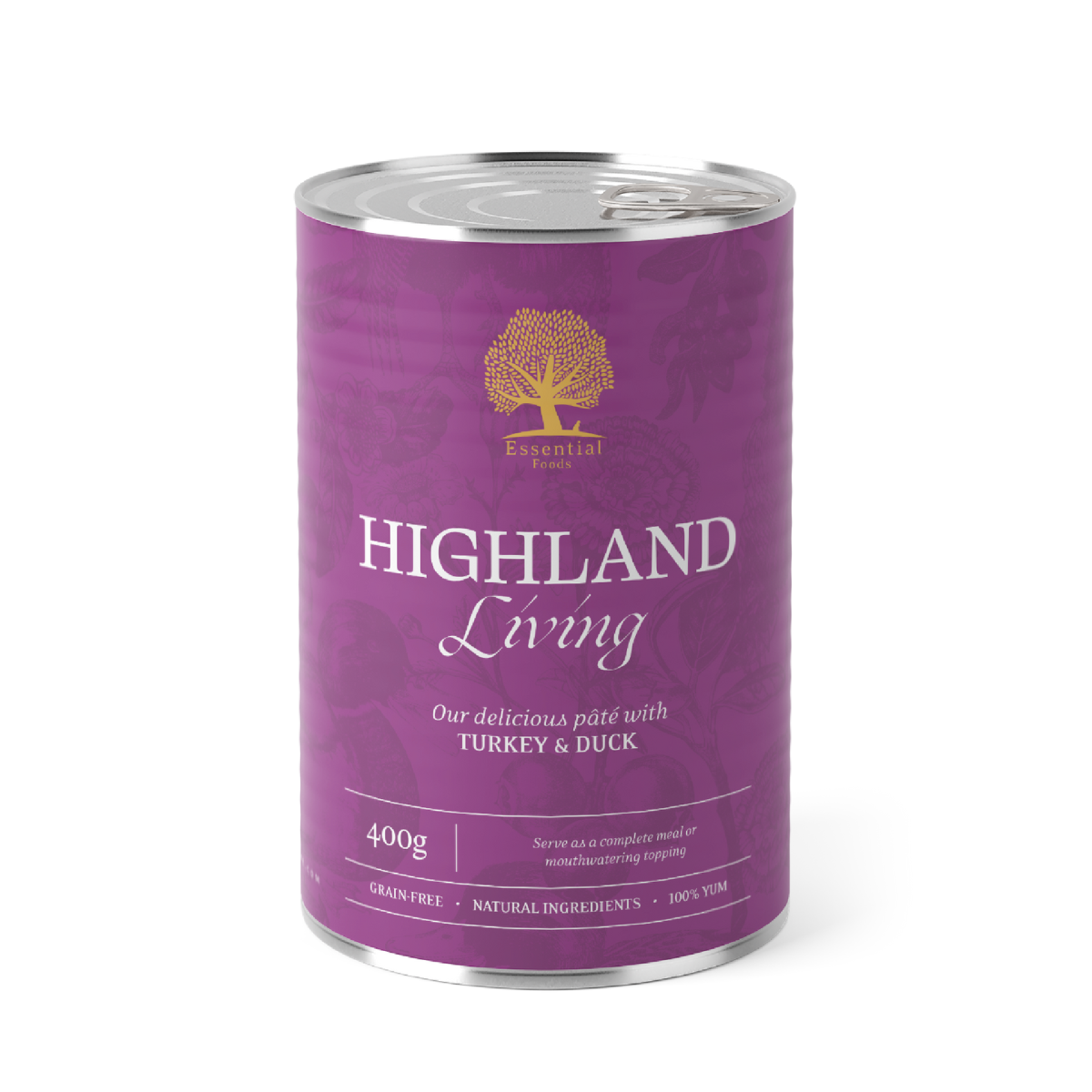 ESSENTIAL canned food for dogs with turkey and duck meat HIGHLAND LIVING 400g