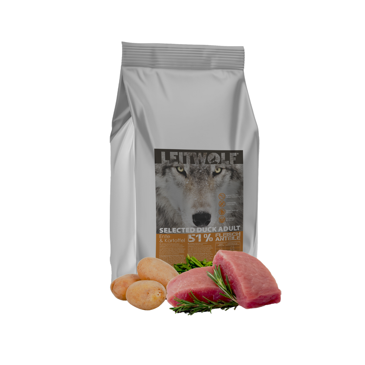 LEITWOLF hypoallergenic feed for adult dogs with duck meat SELECTED DUCK ADULT
