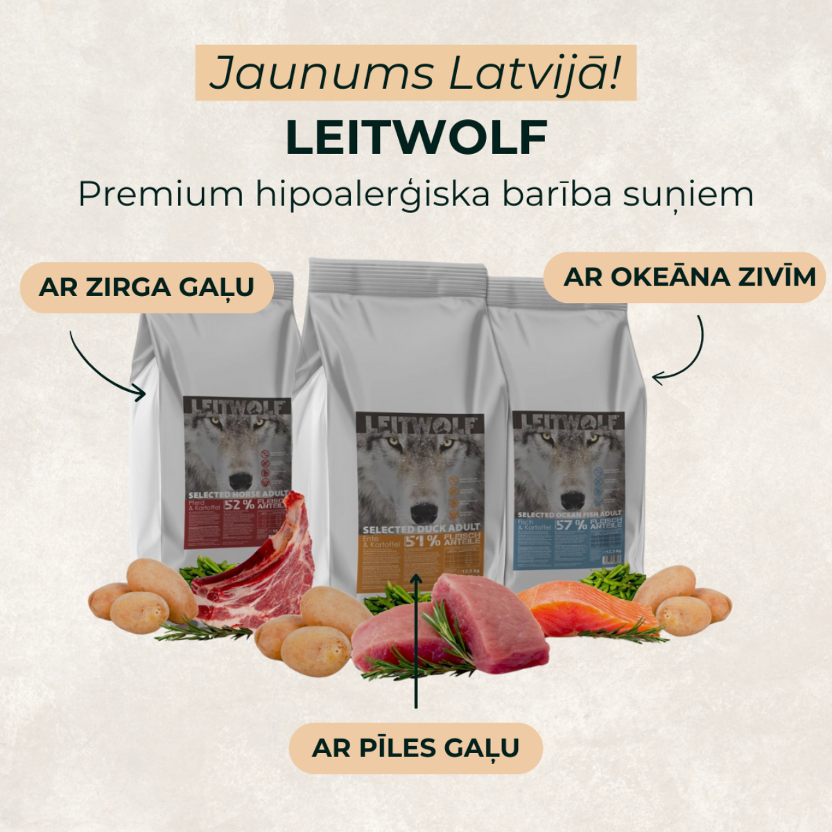 LEITWOLF hypoallergenic feed for adult dogs with duck meat SELECTED DUCK ADULT