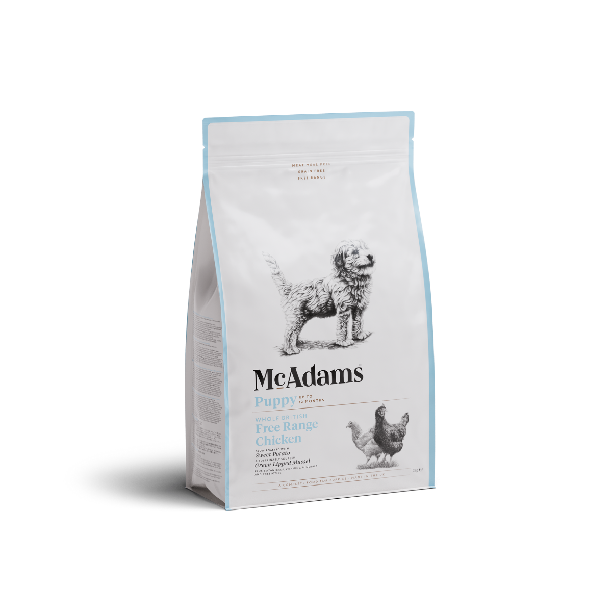 McAdams oven-baked feed with 50% free-range chicken meat for puppies