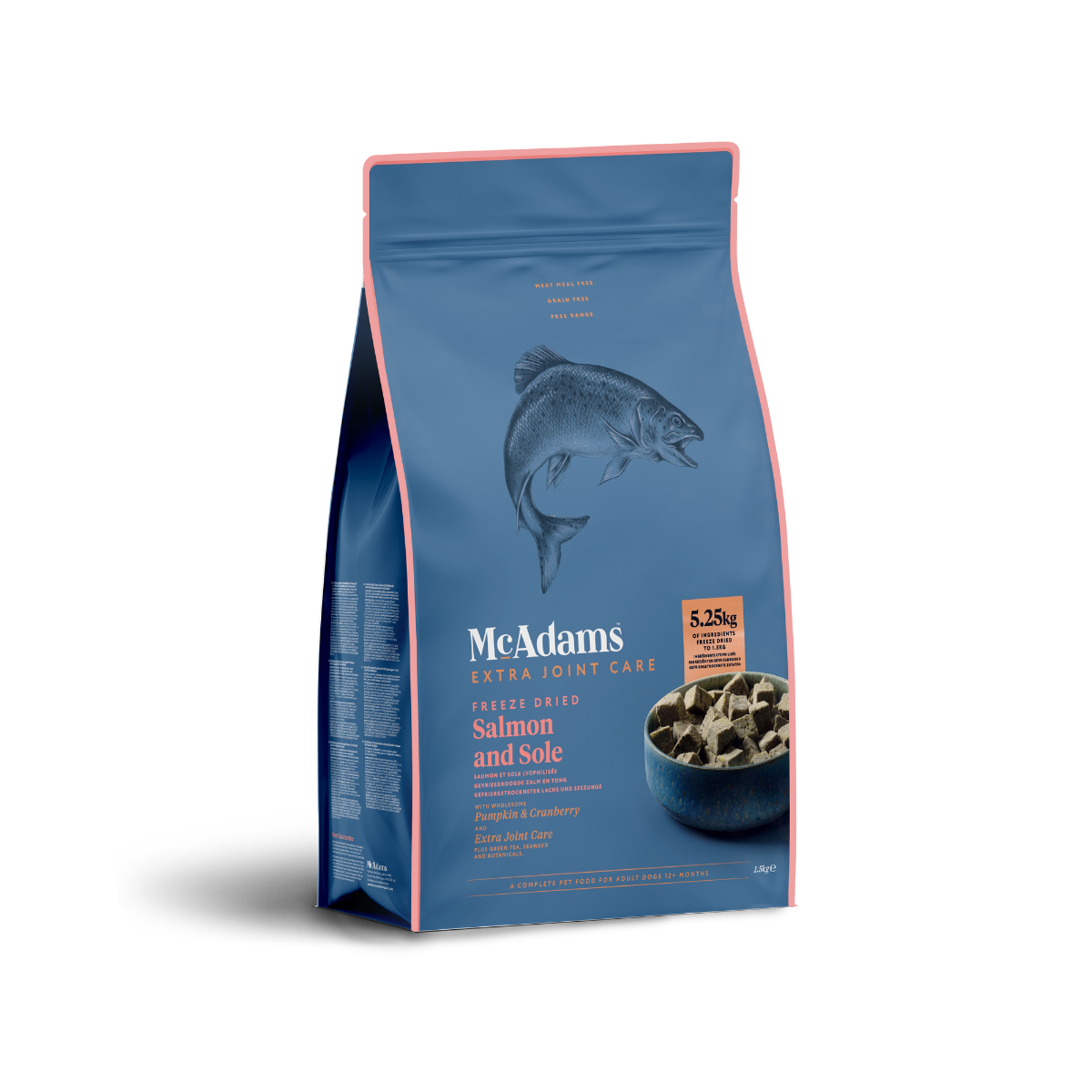 Lyophilized food for dogs with 80% wild salmon and yellowfin fish (sole)