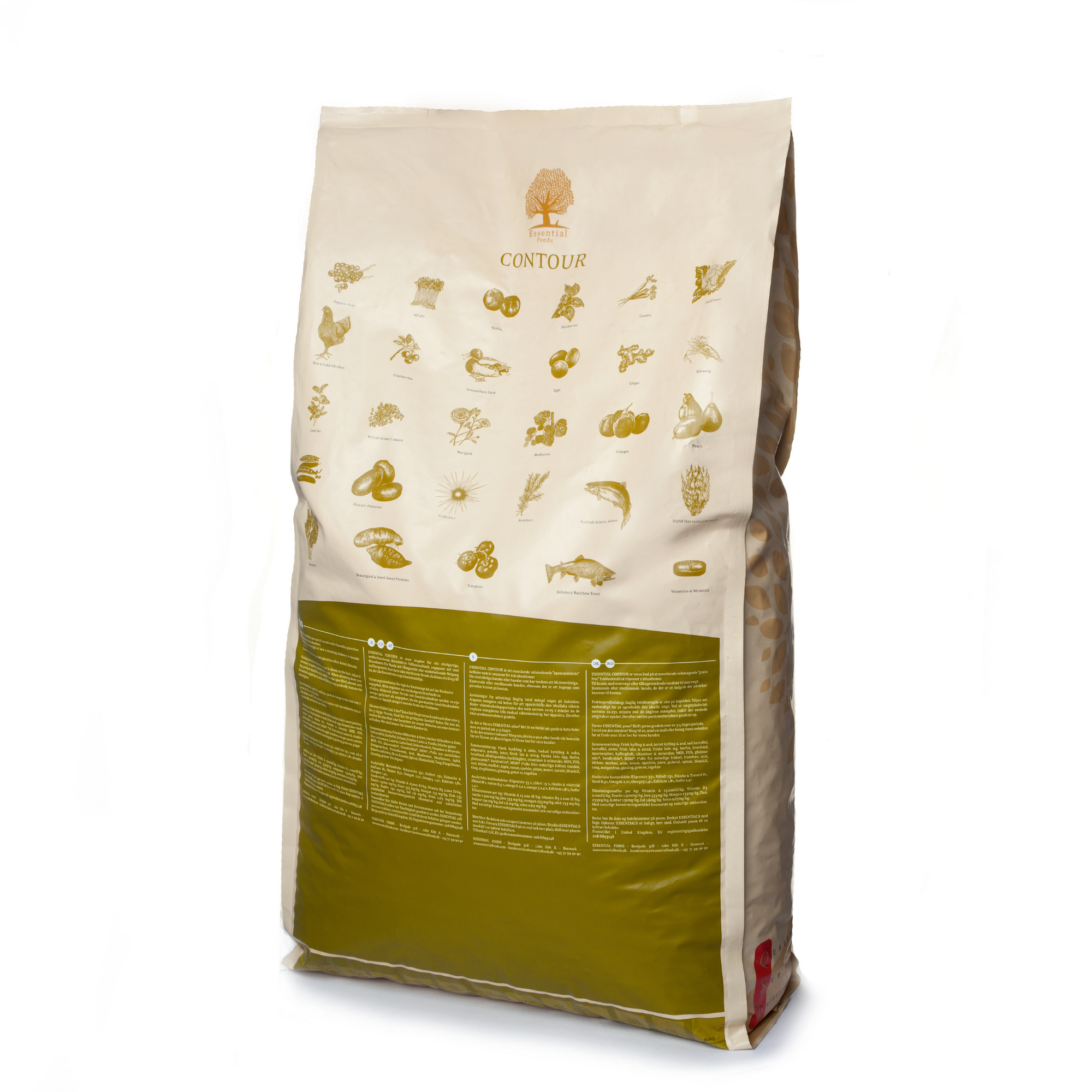 78% meat duck, chicken, salmon, trout, eggs Super premium dairy-free feed for adult dogs weighing over 15kg for weight control CONTOUR