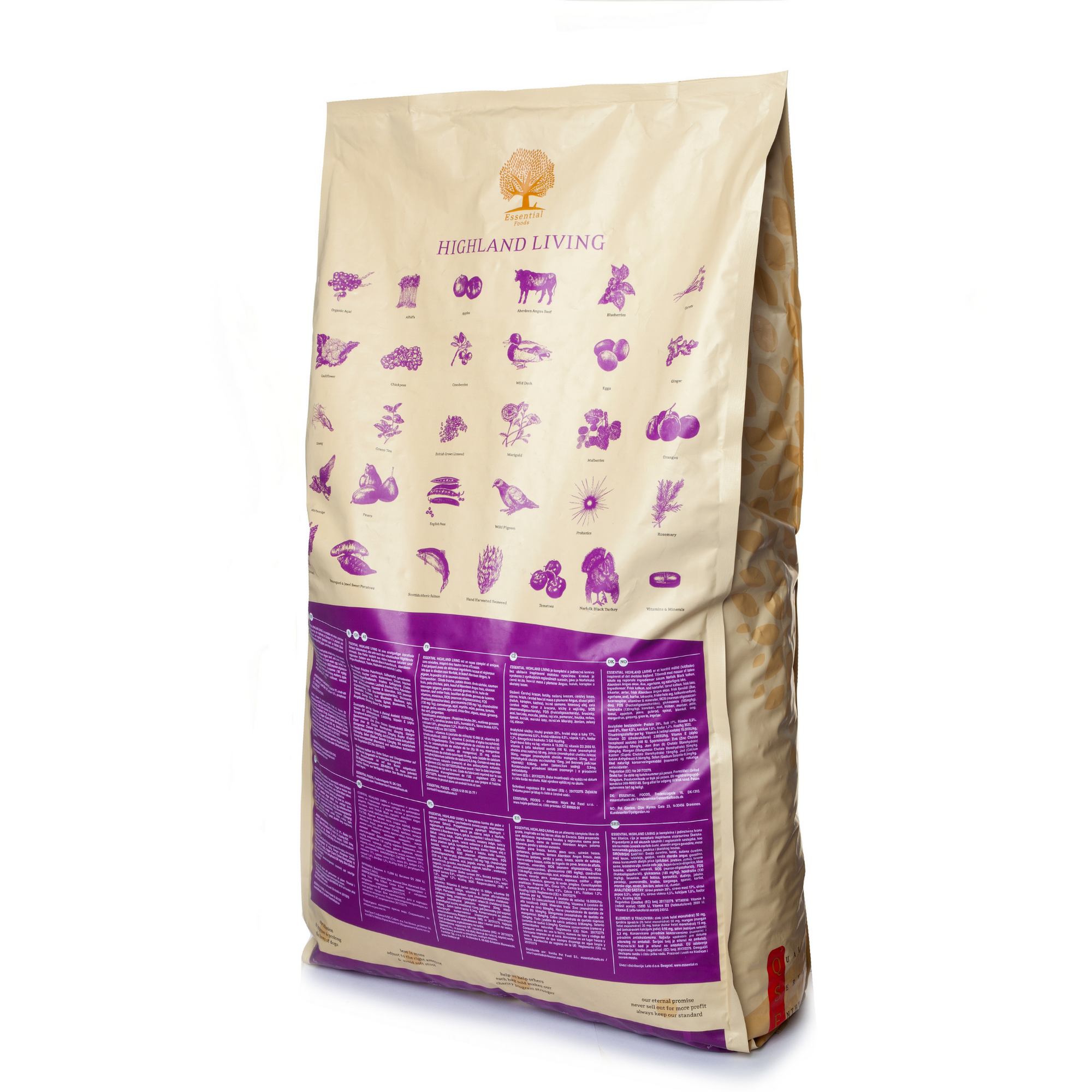79% meat Norfolk turkey, Angus beef, pheasant, pigeon, duck, salmon, eggs Super premium dairy-free feed for adult dogs weighing over 15kg HIGHLAND LIVING