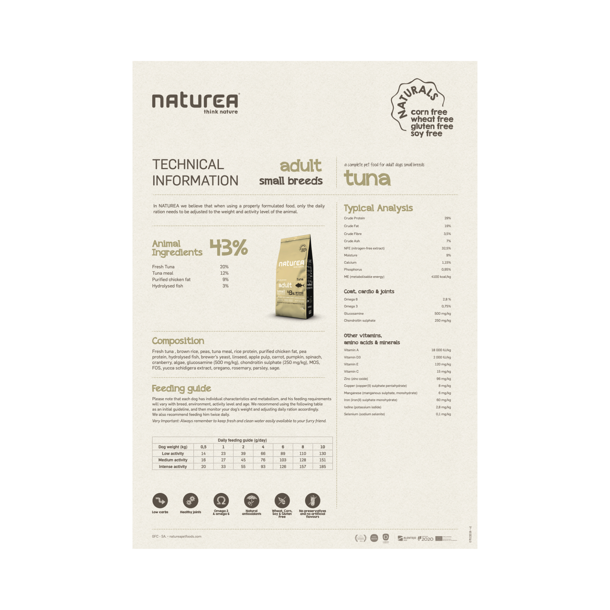Augstvērtīga barība ar tunci Mazo šķirņu pieaugušiem suņiem Naturea Naturals Acqua Deep Ocean Tuna Small Breed