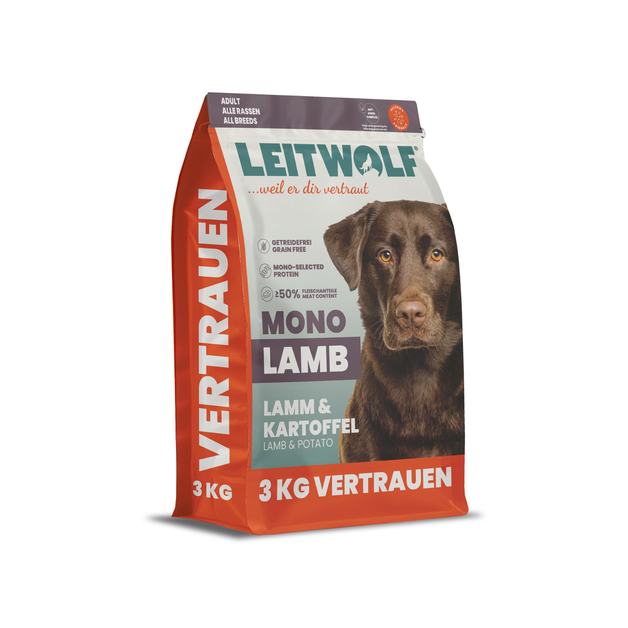 Leitwolf hipoalerģiska bezgraudu barība pieaugušiem suņiem ar jēra gaļu