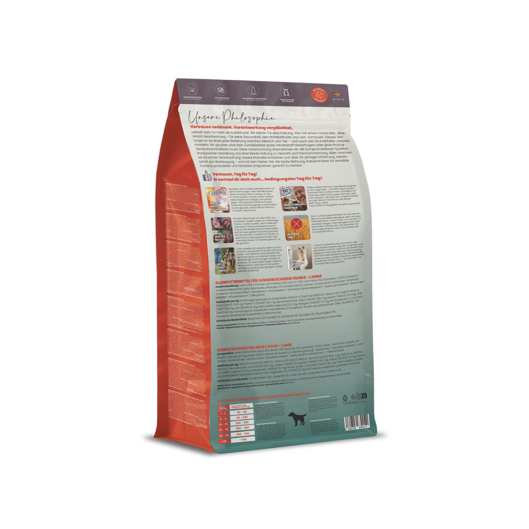 Leitwolf hipoalerģiska bezgraudu barība pieaugušiem suņiem ar jēra gaļu