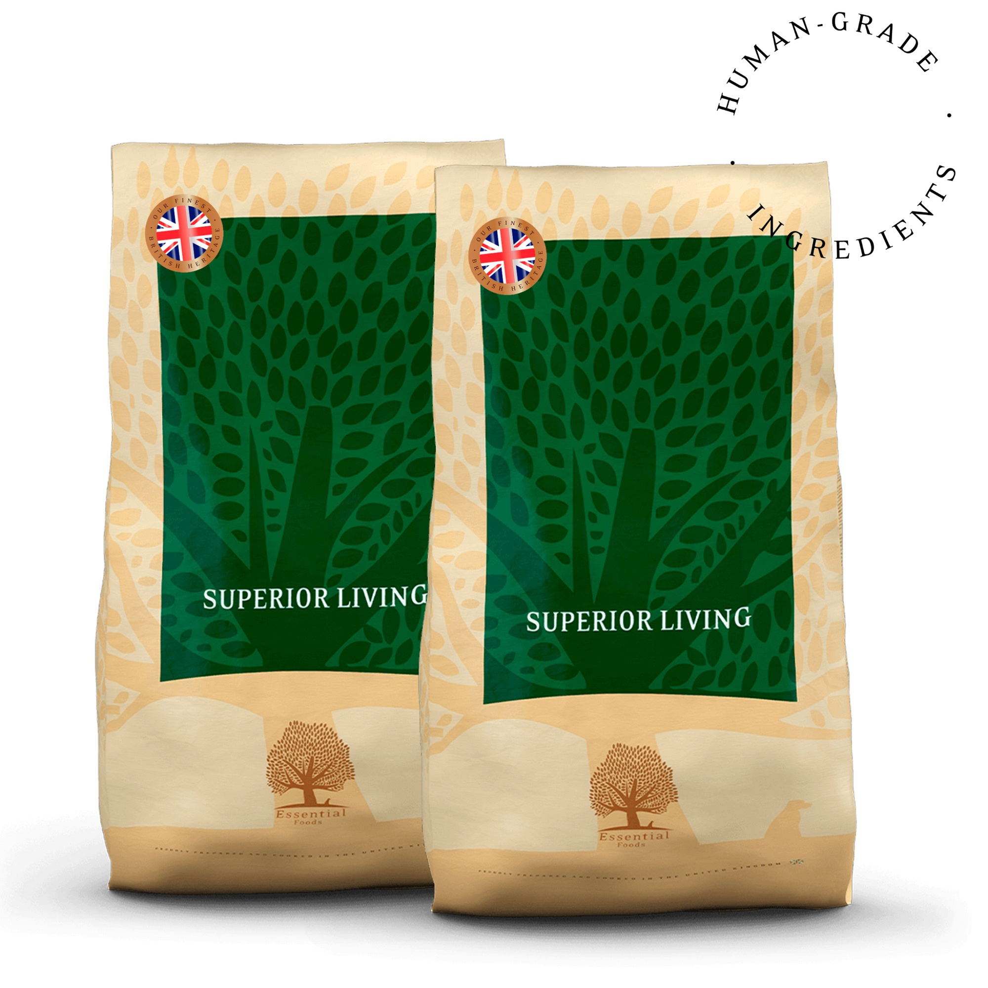 83% gaļas pīle, cālis, lasis, forele, olas Super premium bezgraudu barība pieaugušiem suņiem ar svaru virs 15kg SUPERIOR LIVING