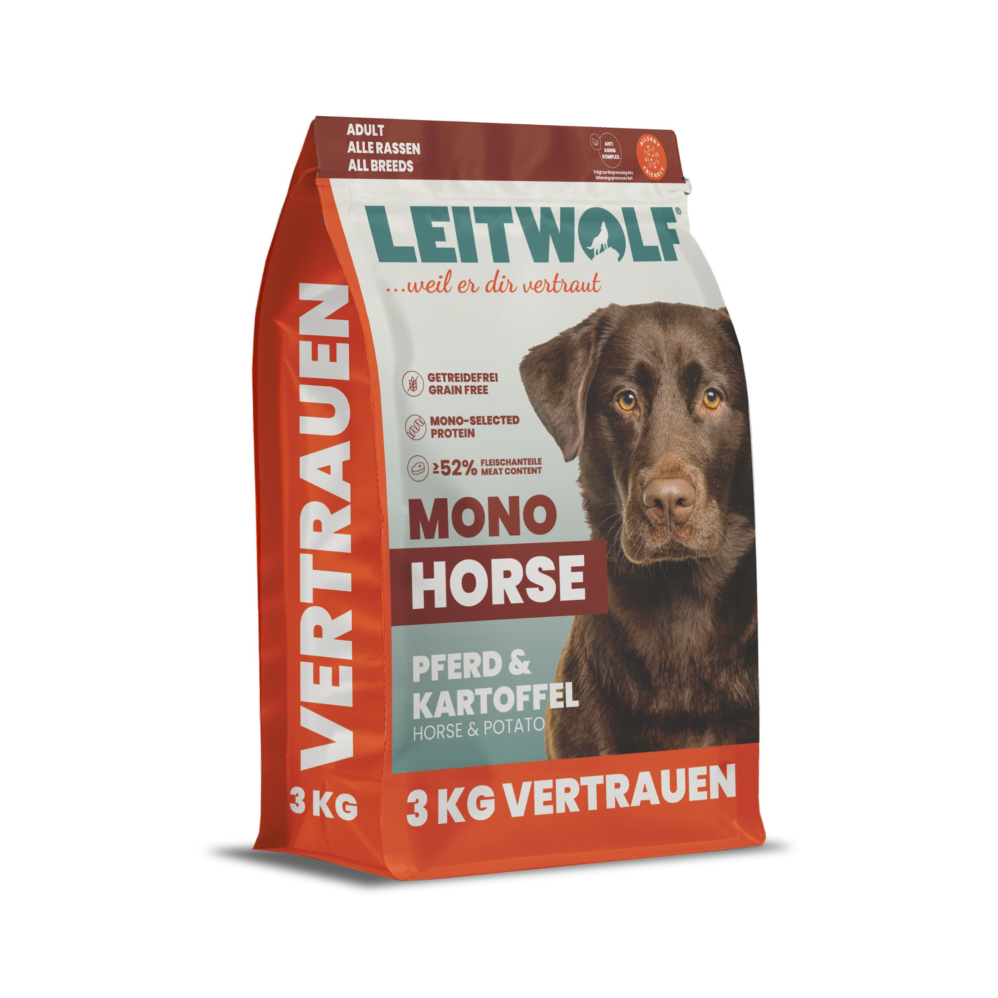 LEITWOLF MONO HORSE pilnvērtīga hipoalerģiska barība pieaugušiem suņiem ar zirga gaļu SELECTED HORSE ADULT