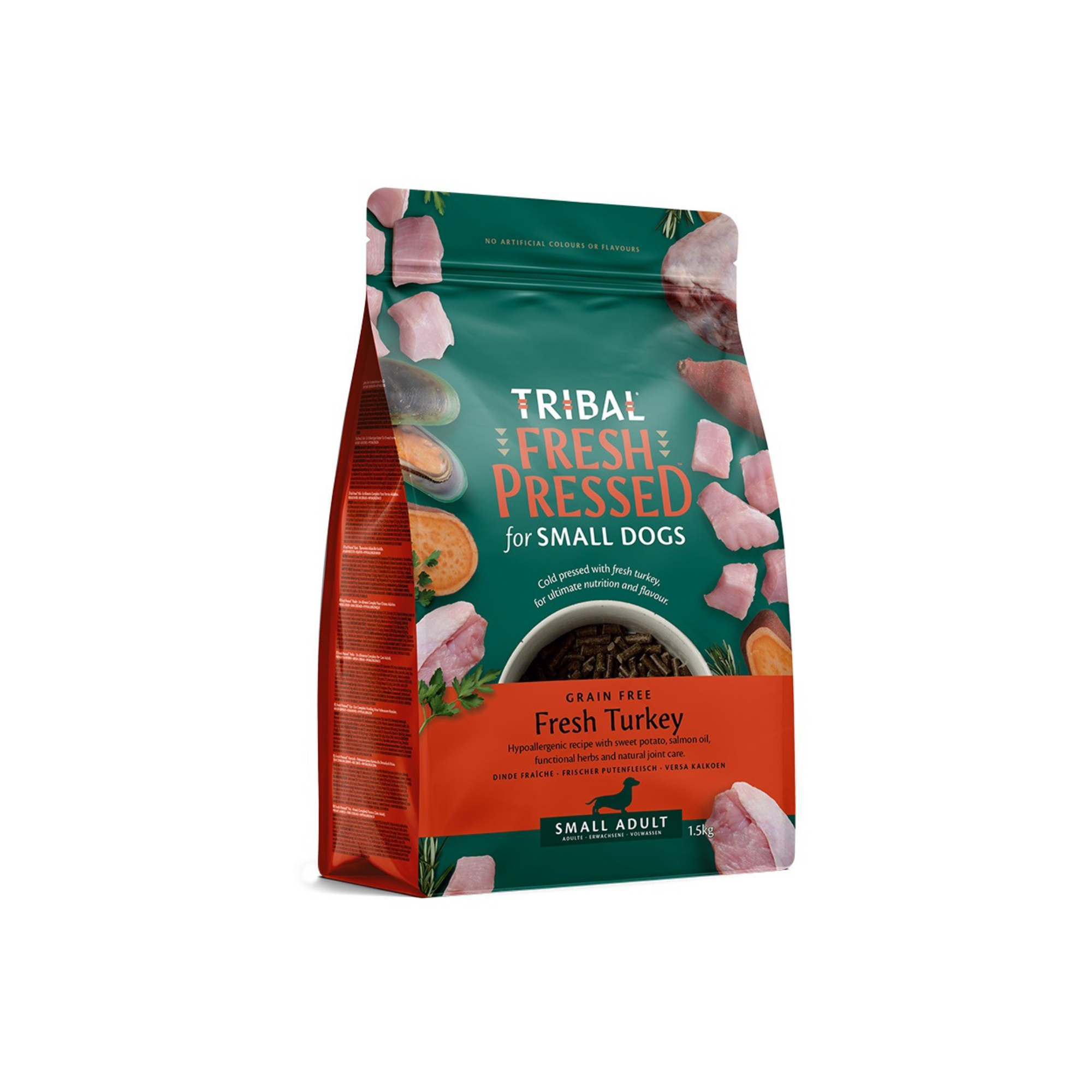 Svaigi spiesta bezgraudu barība mazo šķirņu suņiem ar tītara gaļu Tribal Fresh pressed