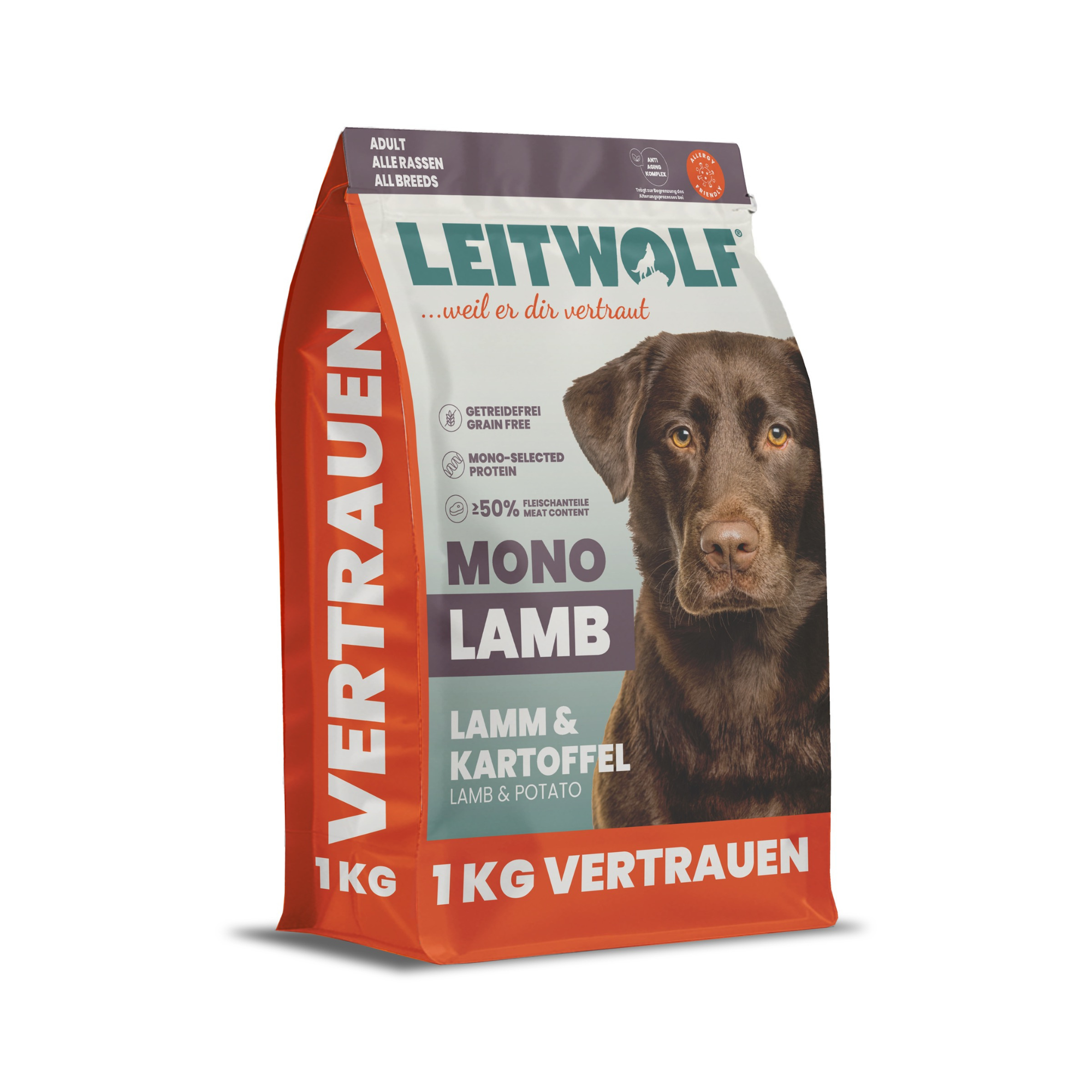 Leitwolf MONO LAMB pilnvērtīga hipoalerģiska bezgraudu barība pieaugušiem suņiem ar jēra gaļu
