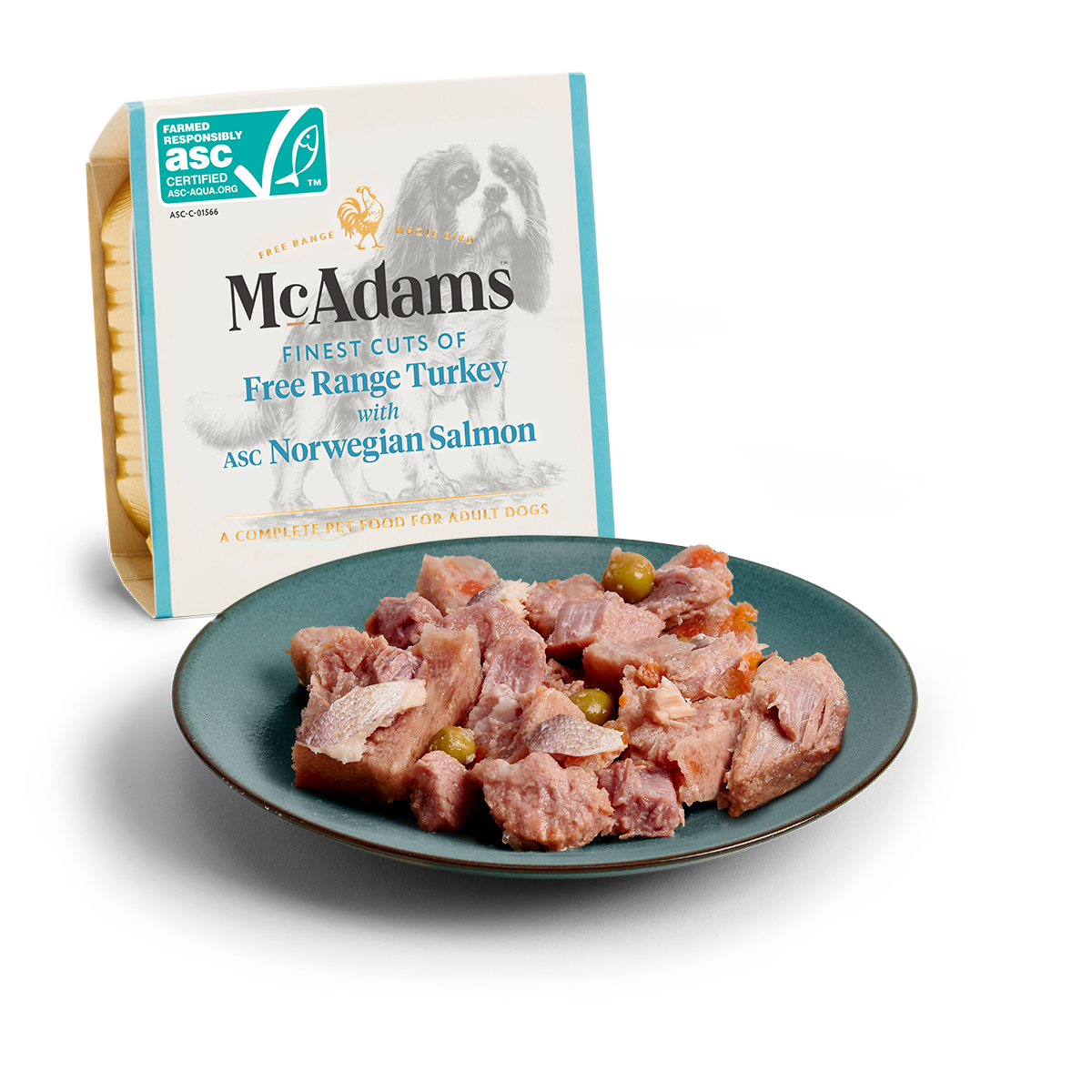 McAdams premium konservi ar brīvās turēšanas tītara gaļu un Norvēģijas lasi  150 g