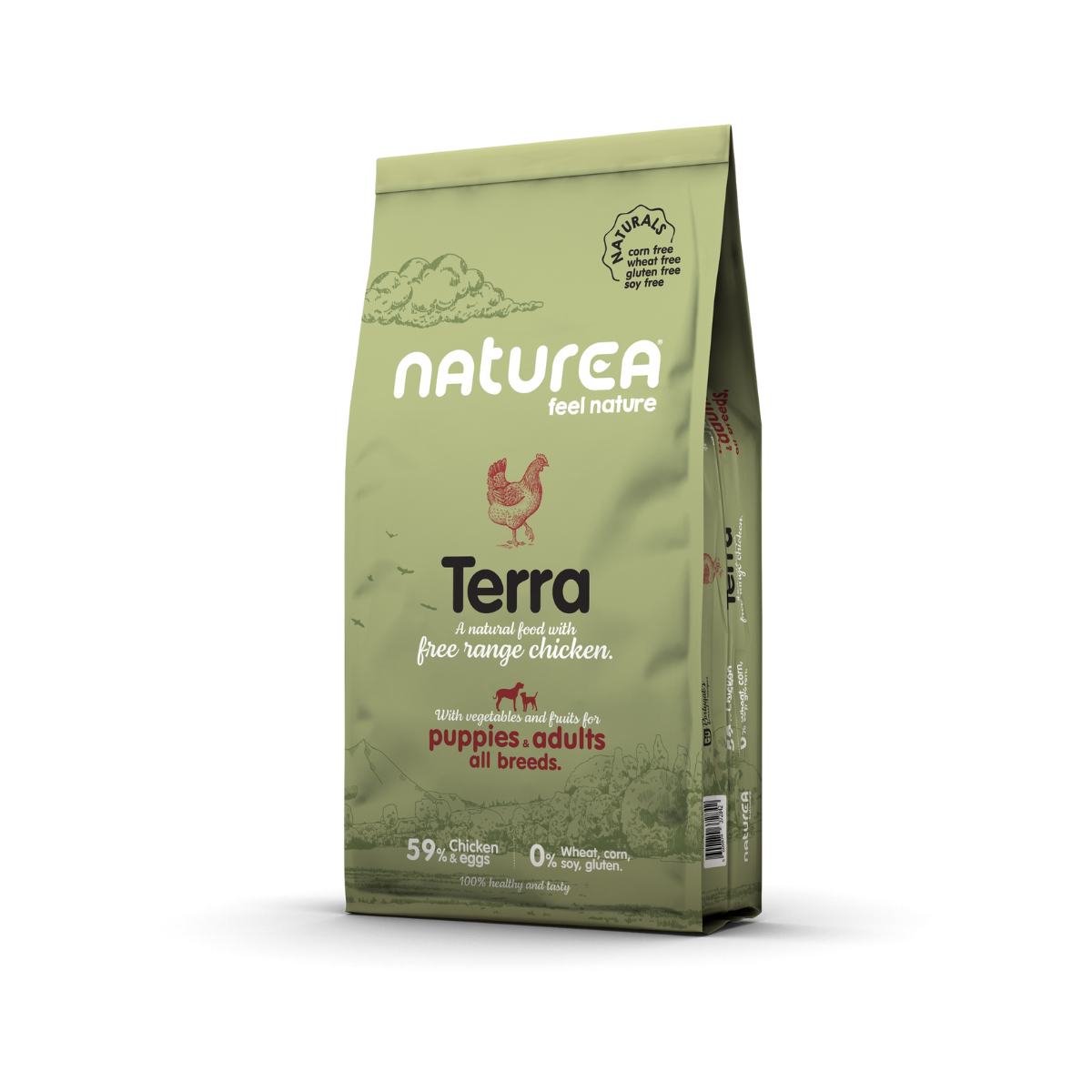 Augstvērtīga barība ar 59 % cāļa gaļu un olām pieaugušiem suņiem NATUREA TERRA