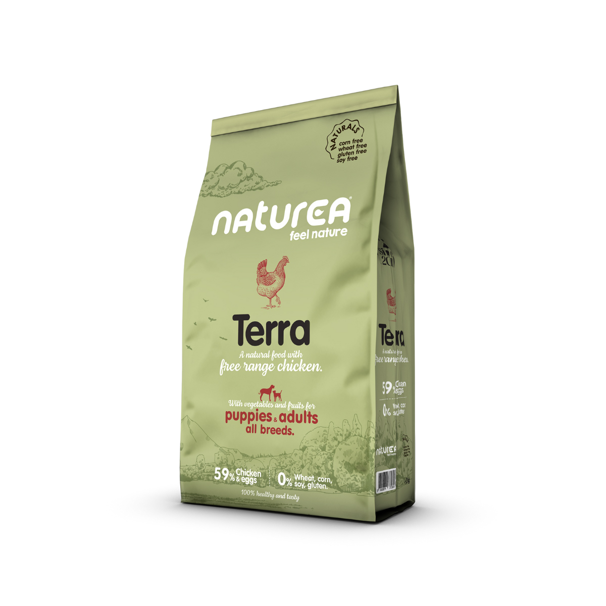 Высококачественный корм с содержанием куриного мяса и яиц 59% для взрослых собак NATUREA TERRA.
