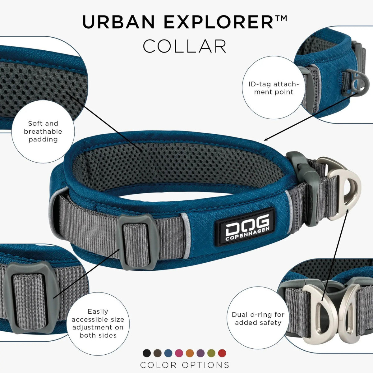 Мягкий ошейник для собаки с мягкой подкладкой и 2 D-кольцами The Urban Explorer™