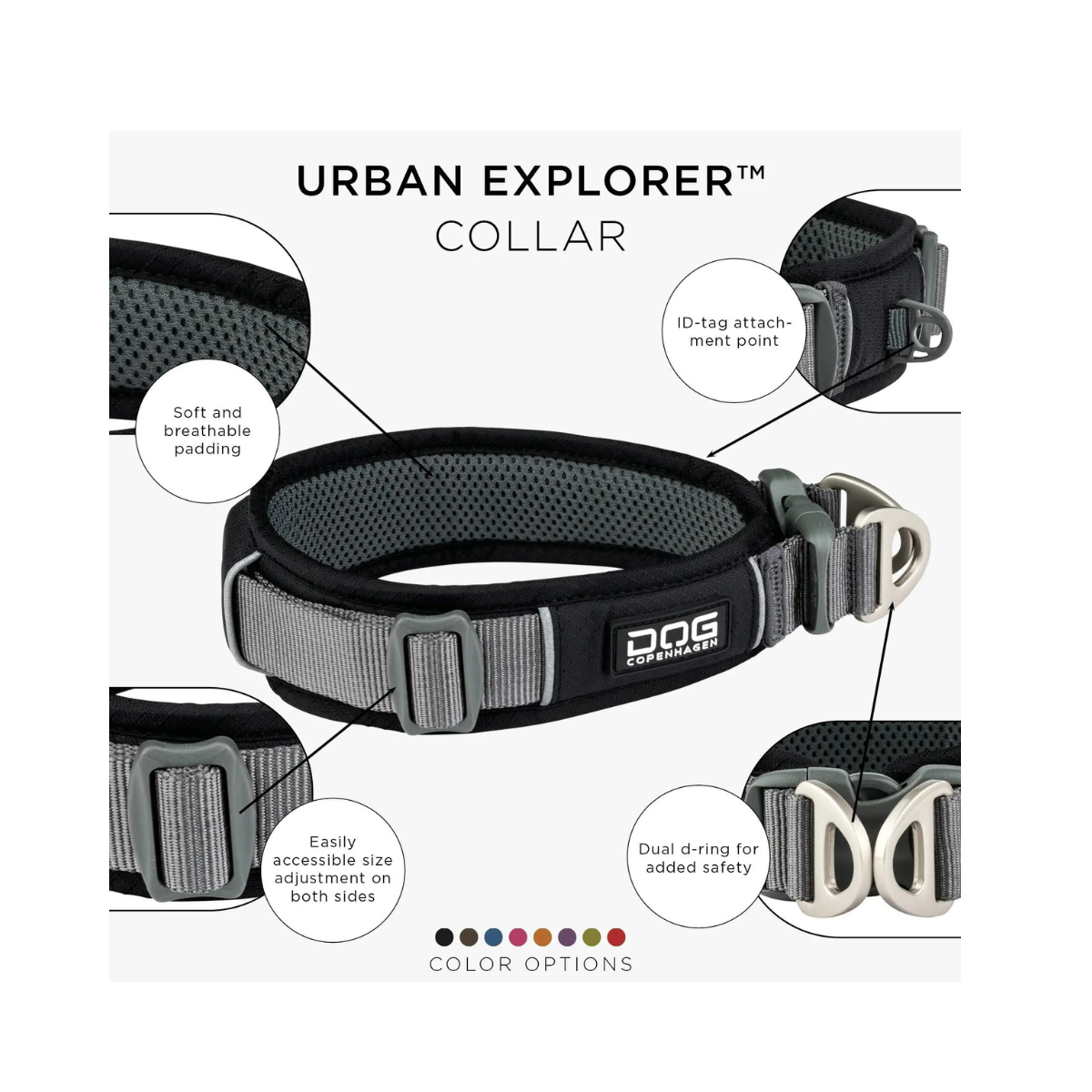 Мягкий ошейник для собаки с мягкой подкладкой и двумя D-кольцами The Urban Explorer™