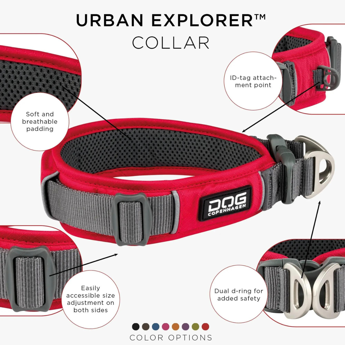 Мягкий ошейник для собаки с мягкой подкладкой и 2 D-кольцами The Urban Explorer™