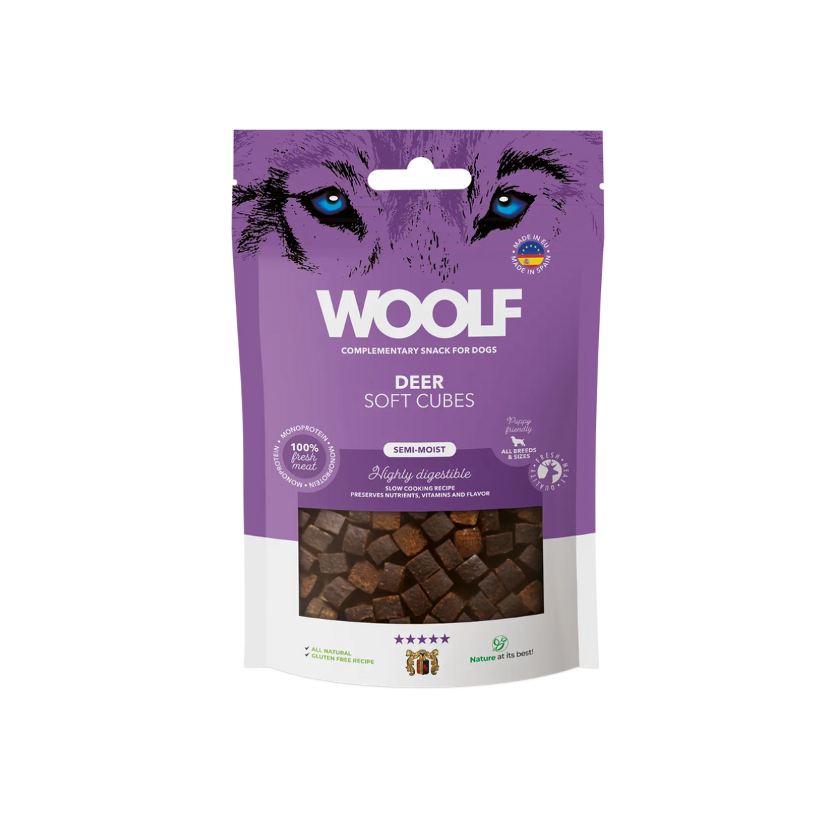 WOOLFSNACKS mīkstie gardumu kubiciņi ar brieža gaļu SOFT CUBES DEER