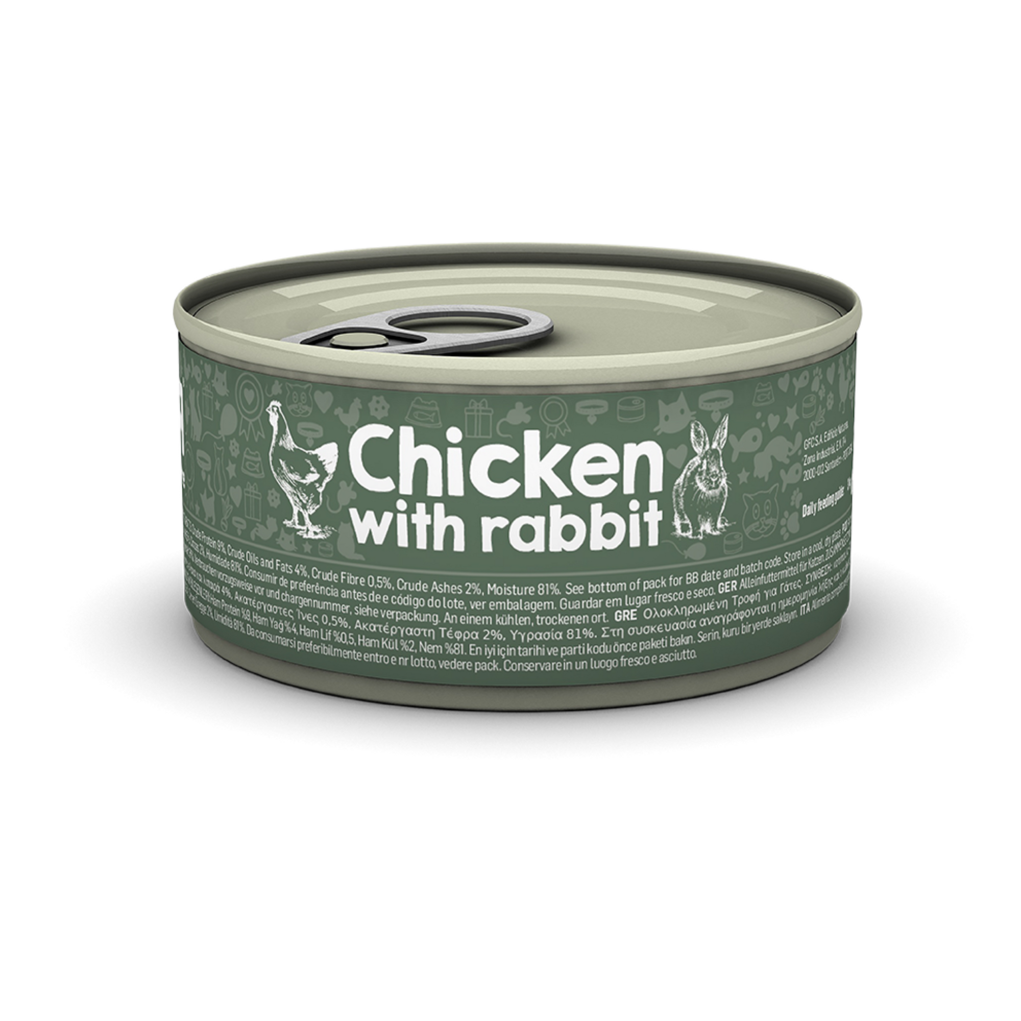 Canned chicken and rabbit meat for cats and kittens